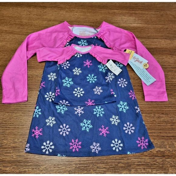 NWT CAT AND JACK TODDLER GIRLS SNOWFLAKE NIGHTGOWN WITH MATCHING DOLL NIGHTGOWN - Picture 2 of 3